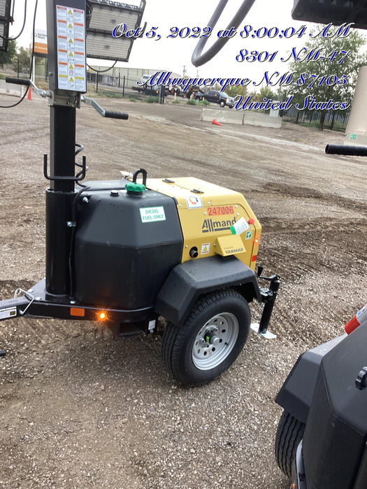 2022 Allmand NLV3GR (4) LED Light Fixture 350W, 23' Vertical Mast, 3kW Prime, Towable, ES Decals, T3