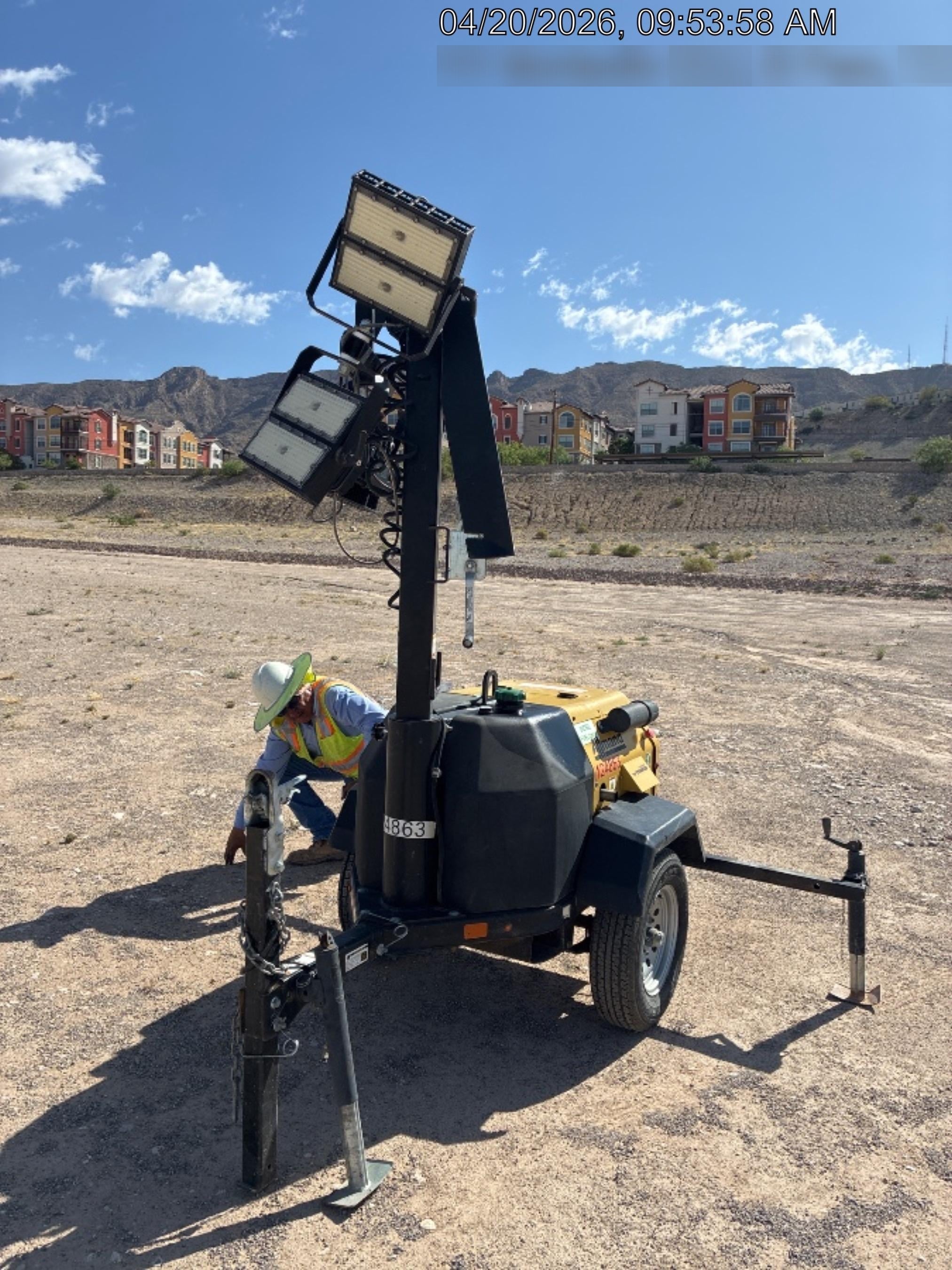 2020 Allmand NLV3GR (4) LED Light Fixture 350W, 23' Vertical Mast, 3kW Prime, Towable, Deep Sea L401, Leveling Jacks, Yanmar T4F 5.8hp