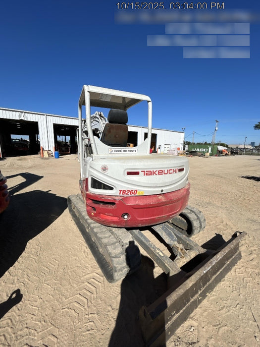 2019 Takeuchi TB260 Takeuchi TB260 Canopy w/Rubber Tracks, Auxiliary Hydraulics, Standard Blade, Manual QC, 12 / 18 / 24" Buckets, Hydraulic Thumb Installed