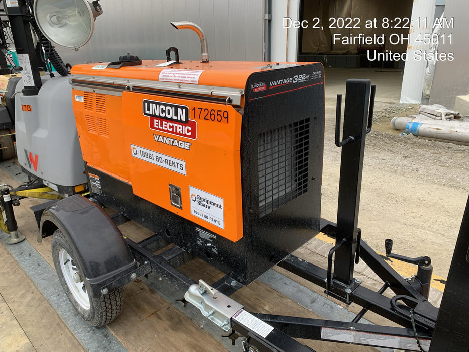 2021 Lincoln Electric Vantage 322 Vantage 322 Ready Pak 3 w/ Decals, ORANGE (includes trailer, cable rack, fender light kit) NO Telematics