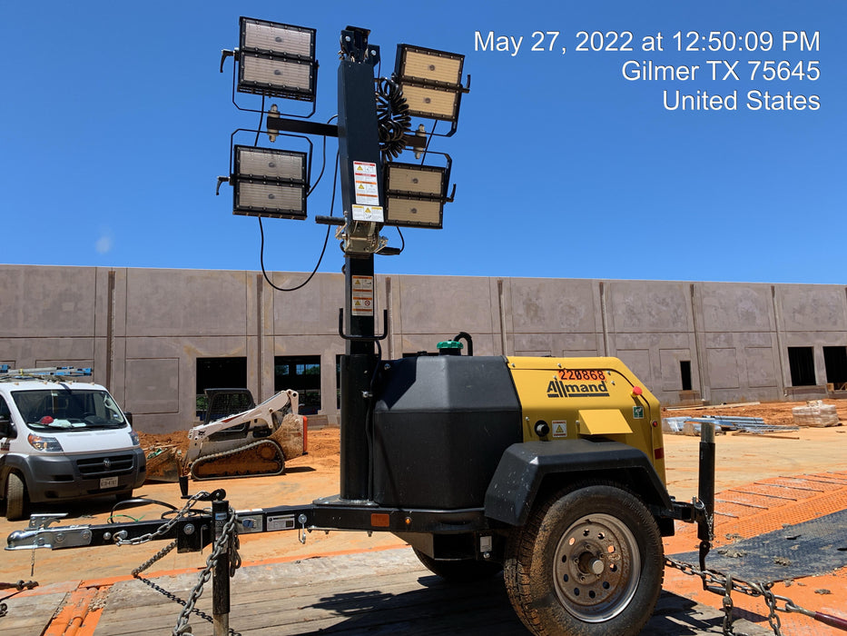 2022 Allmand NLV3GR (4) LED Light Fixture 350W, 23' Vertical Mast, 3kW Prime, Towable, Deep Sea L401, Leveling Jacks, Yanmar T4F 5.8hp