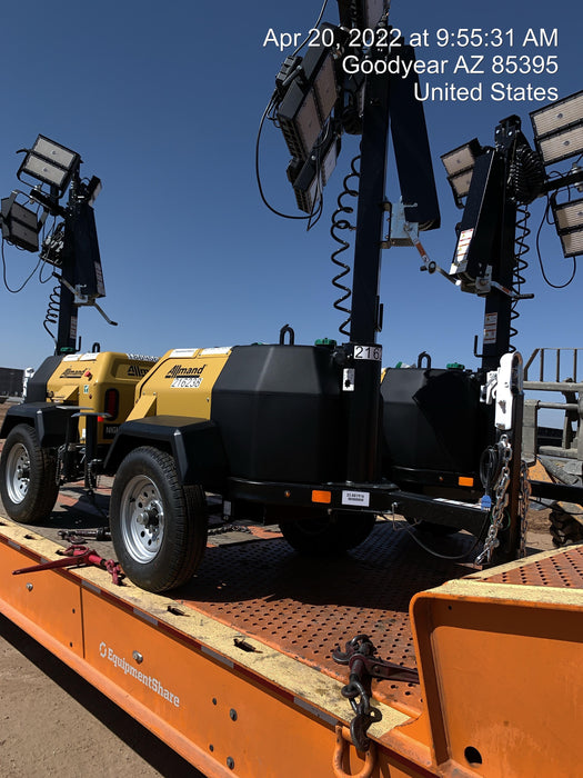 2022 Allmand NLV3GR (4) LED Light Fixture 350W, 23' Vertical Mast, 3kW Prime, Towable, Deep Sea L401, Leveling Jacks, Yanmar T4F 5.8hp