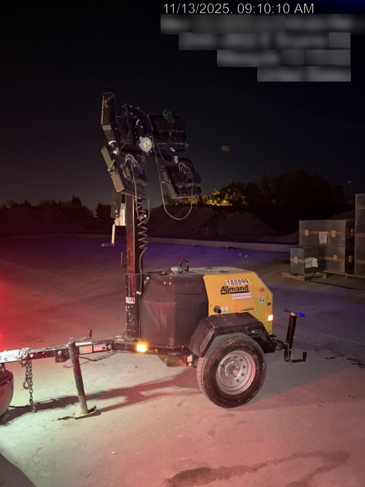 Allmand NLV3GR (4) LED Light Fixture 350W, 23' Vertical Mast, 3kW Prime, Towable, Deep Sea L401, Leveling Jacks, Yanmar T4F 5.8hp