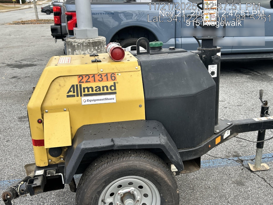 2022 Allmand NLV3GR (4) LED Light Fixture 350W, 23' Vertical Mast, 3kW Prime, Towable, Deep Sea L401, Leveling Jacks, Yanmar T4F 5.8hp