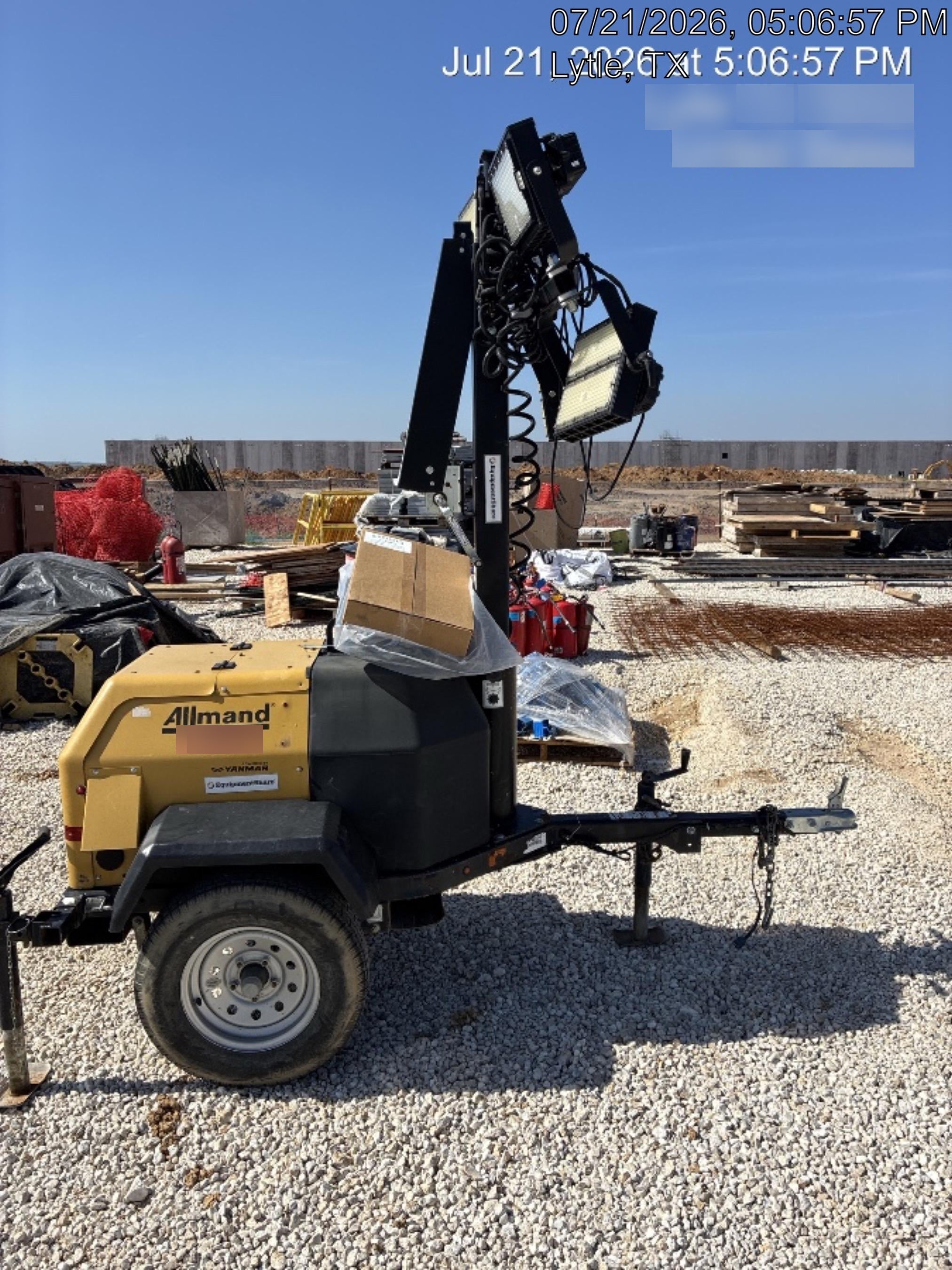 Allmand NLV3GR (4) LED Light Fixture 350W, 23' Vertical Mast, 3kW Prime, Towable, Deep Sea L401, Leveling Jacks, Yanmar T4F 5.8hp