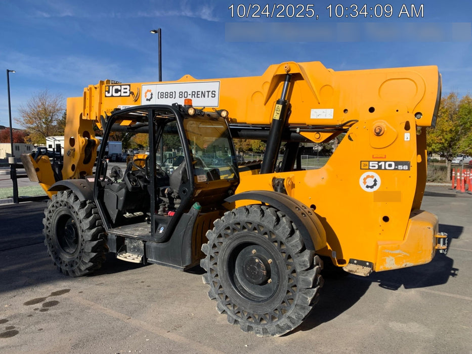 2019 JCB 510-56 Canopy, 74 HP, Solid Tires, STD Worklight, Beacon, Aux Hydraulics, Lifting Eye, Back up Alarm w/66" Carriage/60" Forks