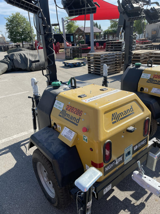 2022 Allmand NLV3GR (4) LED Light Fixture 350W, 23' Vertical Mast, 3kW Prime, Towable, Deep Sea L401, Leveling Jacks, Yanmar T4F 5.8hp