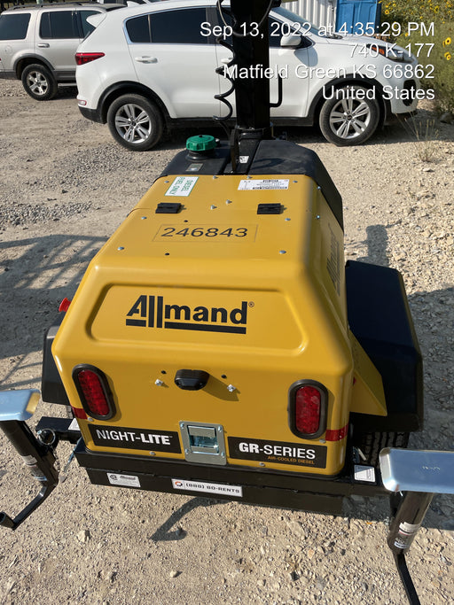 2022 Allmand NLV3GR (4) LED Light Fixture 350W, 23' Vertical Mast, 3kW Prime, Towable, ES Decals, T3