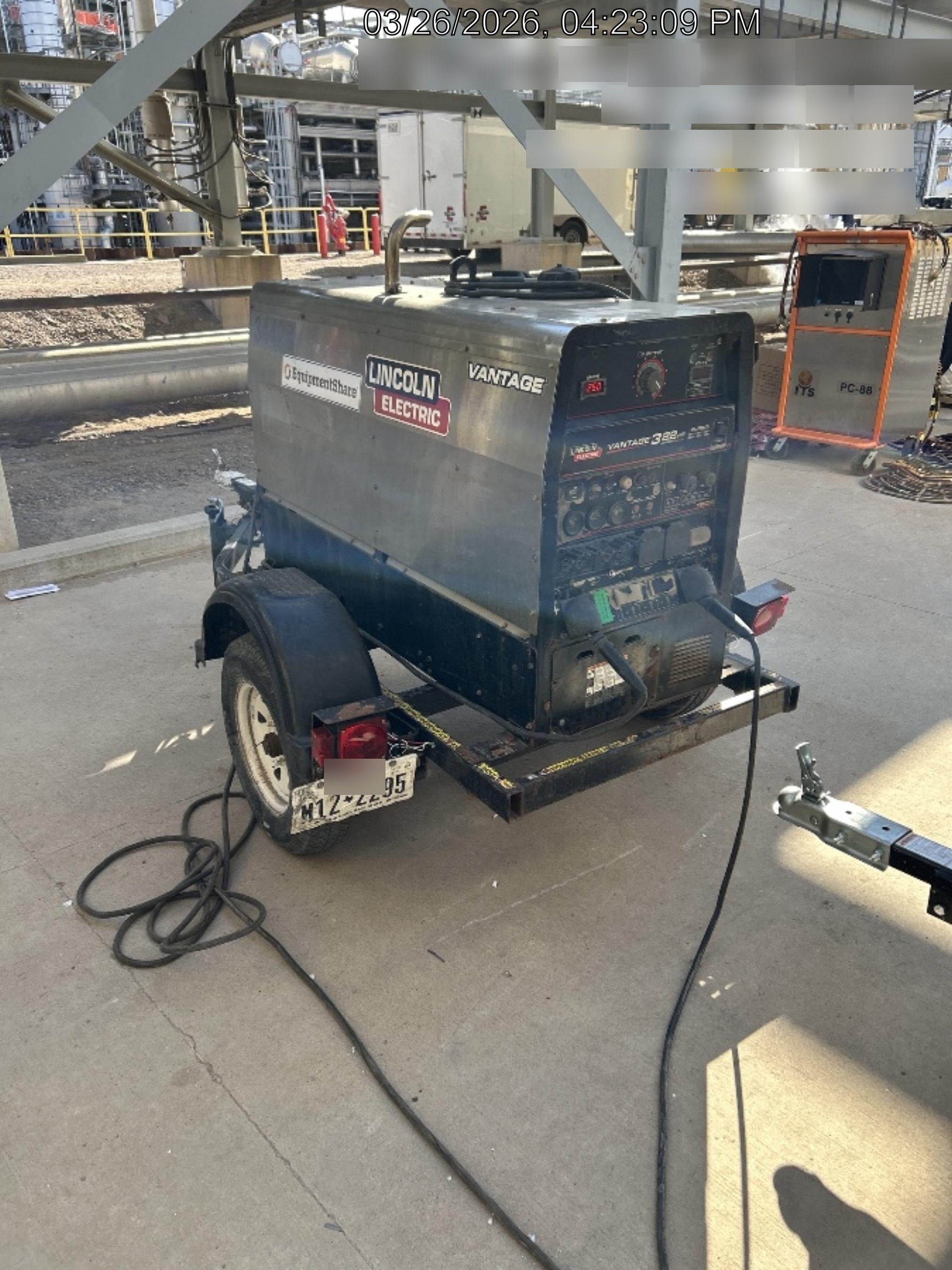 2019 Lincoln Electric Vantage 322 Welder Ready-Pak 3, Two wheel trailer, Fender and Light kit, Cable Rack