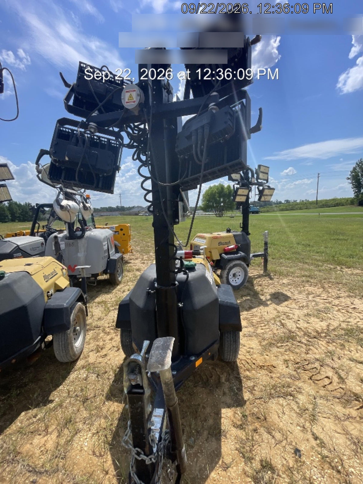 2022 Allmand NLV3GR (4) LED Light Fixture 350W, 23' Vertical Mast, 3kW Prime, Towable, Deep Sea L401, Leveling Jacks, Yanmar T4F 5.8hp