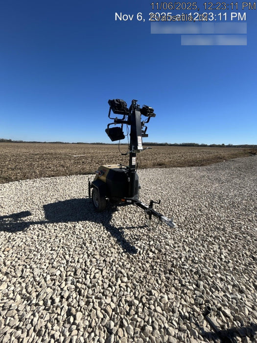 2022 Allmand NLV3GR (4) LED Light Fixture 350W, 23' Vertical Mast, 3kW Prime, Towable, Deep Sea L401, Leveling Jacks, Yanmar T4F 5.8hp