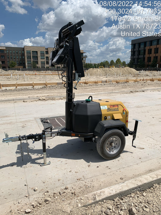 2022 Allmand NLV3GR (4) LED Light Fixture 350W, 23' Vertical Mast, 3kW Prime, Towable, Deep Sea L401, Leveling Jacks, Yanmar T4F 5.8hp