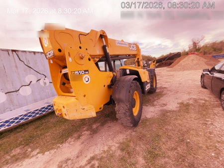 2019 JCB 510-56 Enclosed Cab, 74 HP, Solid Tires, Worklights, Beacon, Aux Hydraulics, Lifting Eye w/66" Carriage/60" Forks