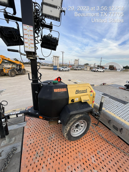 2022 Allmand NLV3GR (4) LED Light Fixture 350W, 23' Vertical Mast, 3kW Prime, Towable, ES Decals, T3