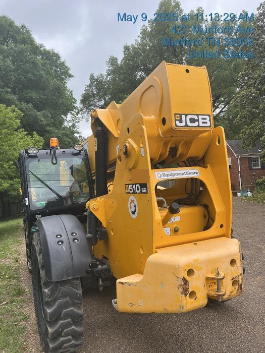 2020 JCB 510-56 Cab/Heat/Air, 74 HP, Solid Tires, STD Worklight, Beacon, Aux Hydraulics, Lifting Eye, Back up Alarm w/66" Carriage/60" Forks