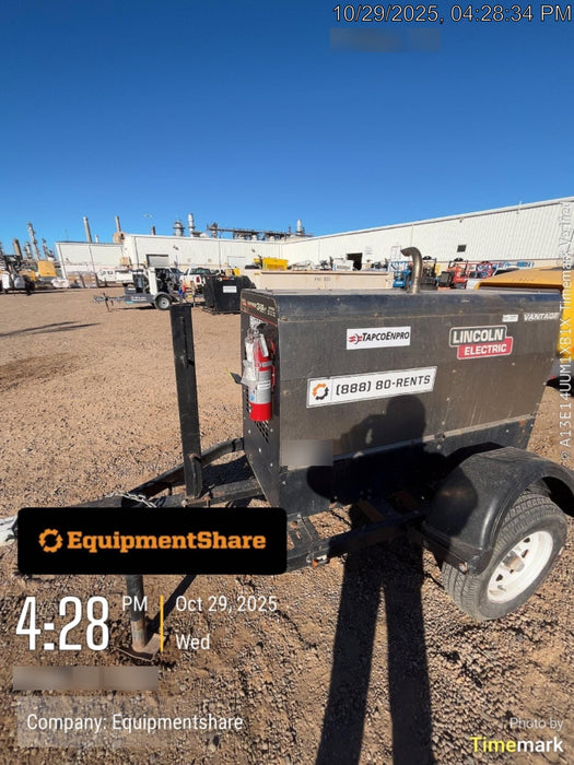 2019 Lincoln Electric Vantage 322 Welder Ready-Pak 3, Two wheel trailer, Fender and Light kit, Cable Rack