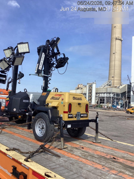 2022 Allmand NLV3GR (4) LED Light Fixture 350W, 23' Vertical Mast, 3kW Prime, Towable, Deep Sea L401, Leveling Jacks, Yanmar T4F 5.8hp