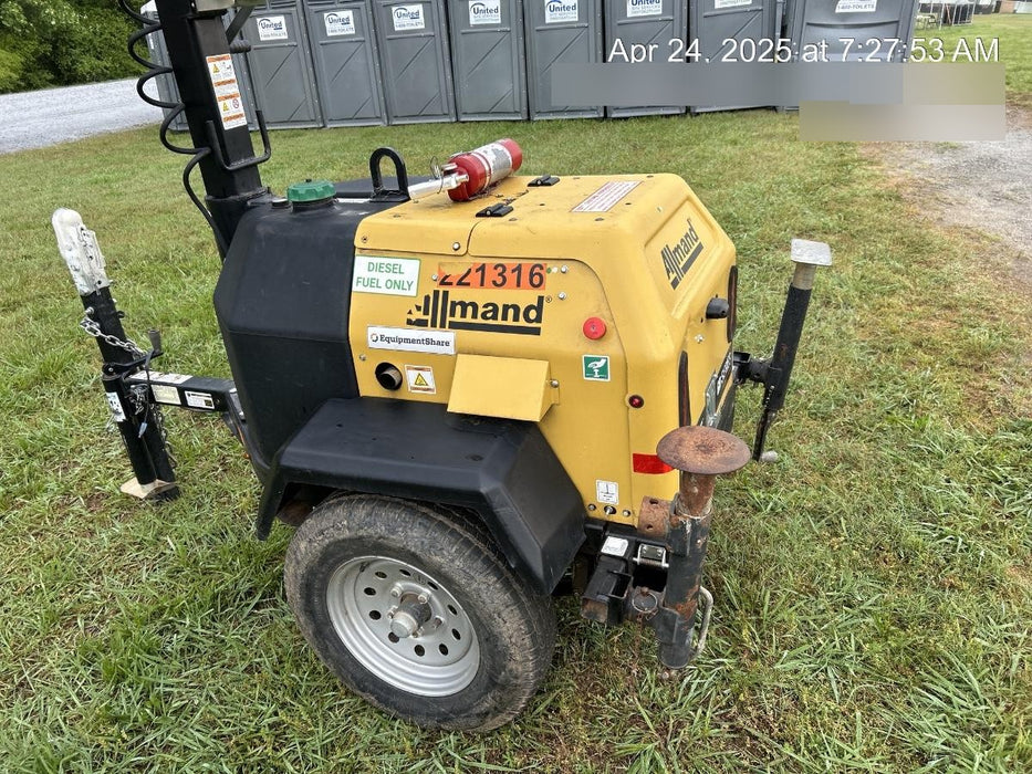 2022 Allmand NLV3GR (4) LED Light Fixture 350W, 23' Vertical Mast, 3kW Prime, Towable, Deep Sea L401, Leveling Jacks, Yanmar T4F 5.8hp