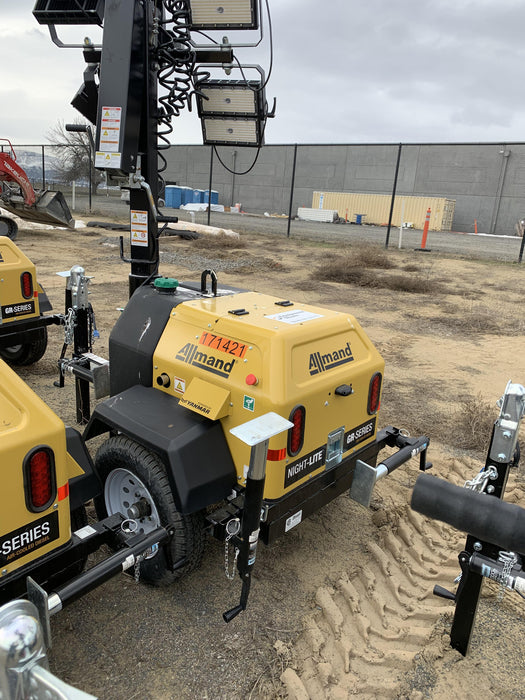 2021 Allmand NLV3GR (4) LED Light Fixture 350W, 23' Vertical Mast, 3kW Prime, Towable, Deep Sea L401, Leveling Jacks, Yanmar T4F 5.8hp