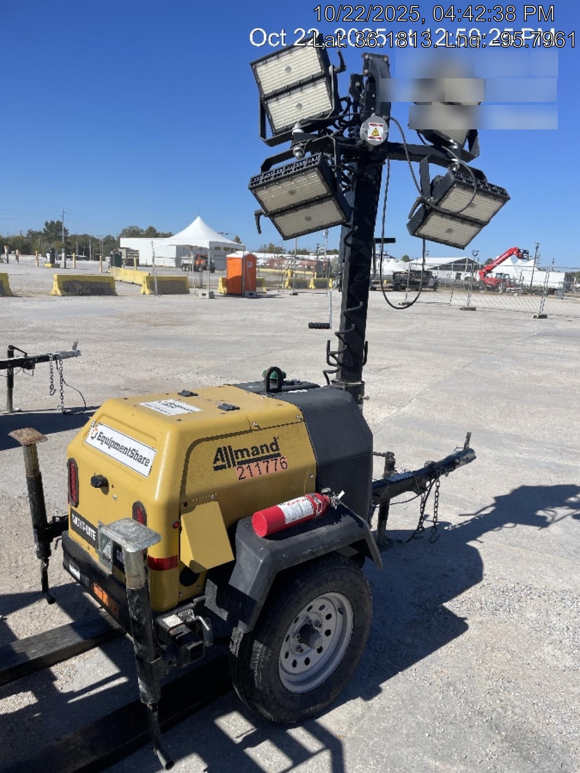 2022 Allmand NLV3GR (4) LED Light Fixture 350W, 23' Vertical Mast, 3kW Prime, Towable, Deep Sea L401, Leveling Jacks, Yanmar T4F 5.8hp