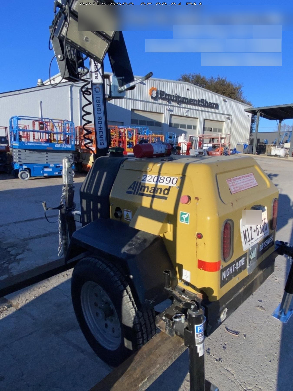 2022 Allmand NLV3GR (4) LED Light Fixture 350W, 23' Vertical Mast, 3kW Prime, Towable, Deep Sea L401, Leveling Jacks, Yanmar T4F 5.8hp