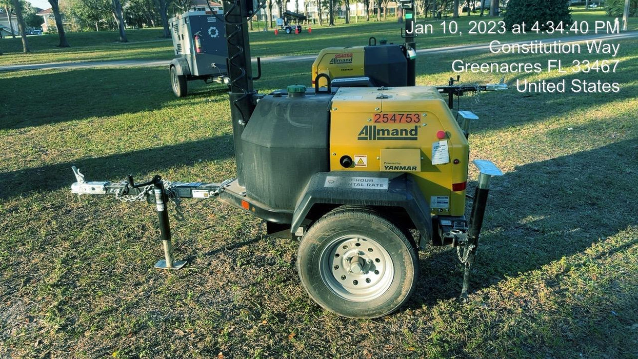 2022 Allmand NLV3GR (4) LED Light Fixture 350W, 23' Vertical Mast, 3kW Prime, Towable, ES Decals, T3