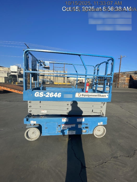 2019 Genie GS-2646 folding rails with full height swing gate, 800W Inverter