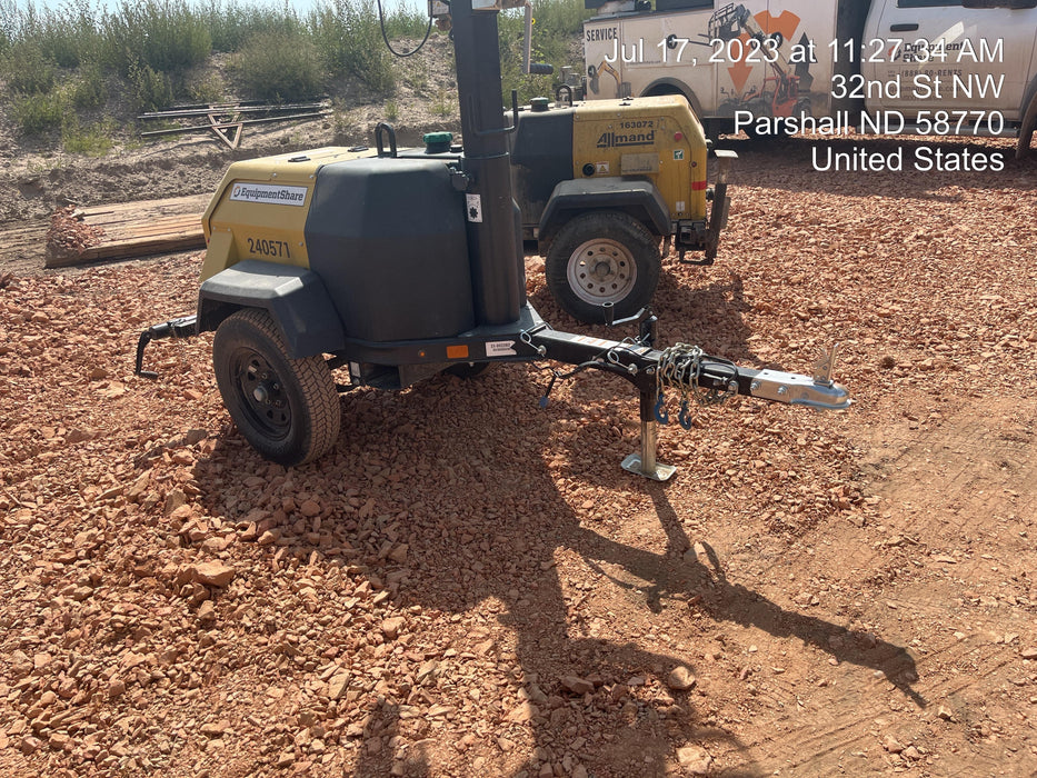 2022 Allmand NLV3GR (4) LED Light Fixture 350W, 23' Vertical Mast, 3kW Prime, Towable, Deep Sea L401, Leveling Jacks, Yanmar T4F 5.8hp