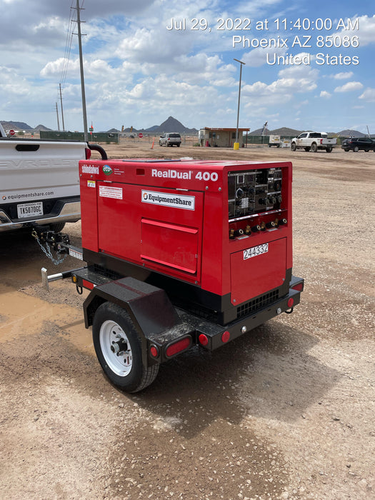 2022 Shindaiwa DGW400MDL Kubota D902 Engine, 23 HP, Dual Op Welder, Wire, Arc, Droop Stick, Tig, and CC Stick Functionality, Simulphase, 3 Phase and 1 Phase Gen Output, Single Axle NB Trlr, Slr Trckl Chrg 12V 12W, Fire Ext