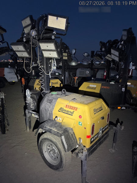 2020 Allmand NLV3GR (4) LED Light Fixture 350W, 23' Vertical Mast, 3kW Prime, Towable, Deep Sea L401, Leveling Jacks, Yanmar T4F 5.8hp