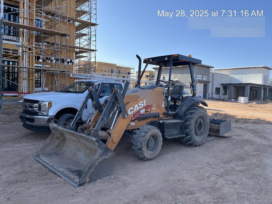 2019 Case 570N EP Canopy, 4WD, GP Front Bucket, Dual Tilt Cylinder, 84" Box Blade w/ Scarifier, Wheel Weights, Beacon