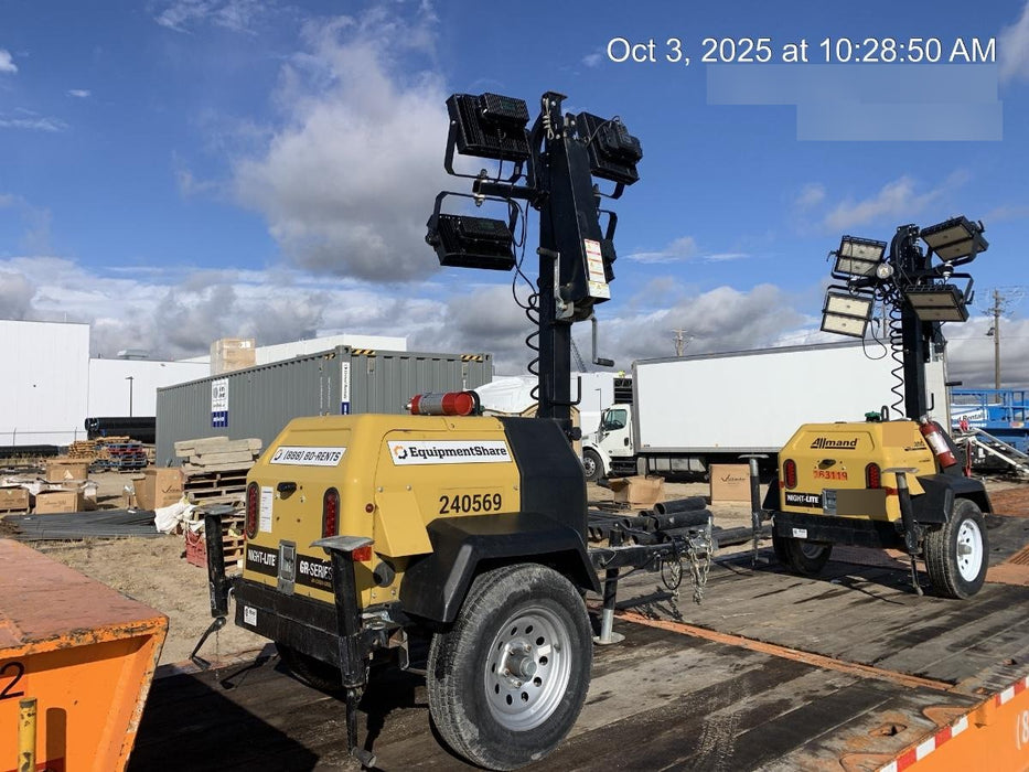 2022 Allmand NLV3GR (4) LED Light Fixture 350W, 23' Vertical Mast, 3kW Prime, Towable, Deep Sea L401, Leveling Jacks, Yanmar T4F 5.8hp