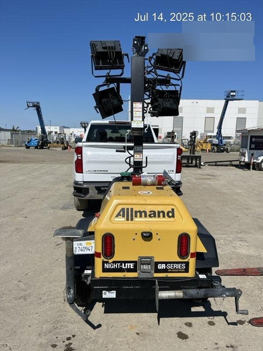 Allmand NLV3GR (4) LED Light Fixture 350W, 23' Vertical Mast, 3kW Prime, Towable, Deep Sea L401, Leveling Jacks, Yanmar T4F 5.8hp