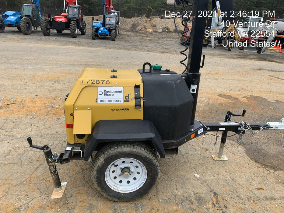 2021 Allmand NLV3GR (4) LED Light Fixture 350W, 23' Vertical Mast, 3kW Prime, Towable, Deep Sea L401, Leveling Jacks, Yanmar T4F 5.8hp