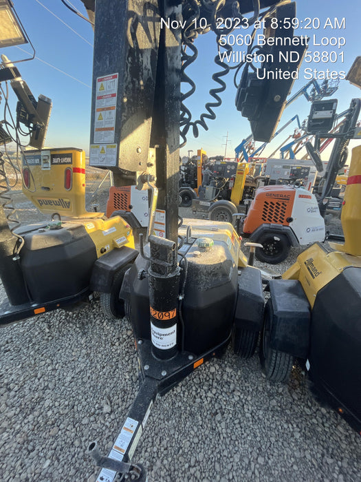 2022 Allmand NLV3GR (4) LED Light Fixture 350W, 23' Vertical Mast, 3kW Prime, Towable, Deep Sea L401, Leveling Jacks, Yanmar T4F 5.8hp