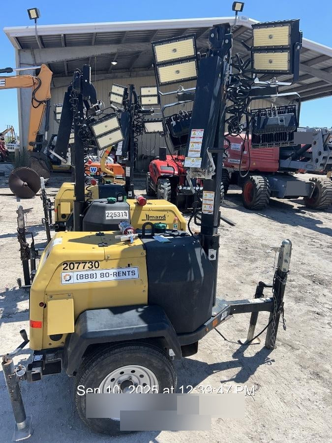 2022 Allmand NLV3GR (4) LED Light Fixture 350W, 23' Vertical Mast, 3kW Prime, Towable, Deep Sea L401, Leveling Jacks, Yanmar T4F 5.8hp