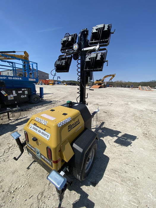 2022 Allmand NLV3GR (4) LED Light Fixture 350W, 23' Vertical Mast, 3kW Prime, Towable, Deep Sea L401, Leveling Jacks, Yanmar T4F 5.8hp