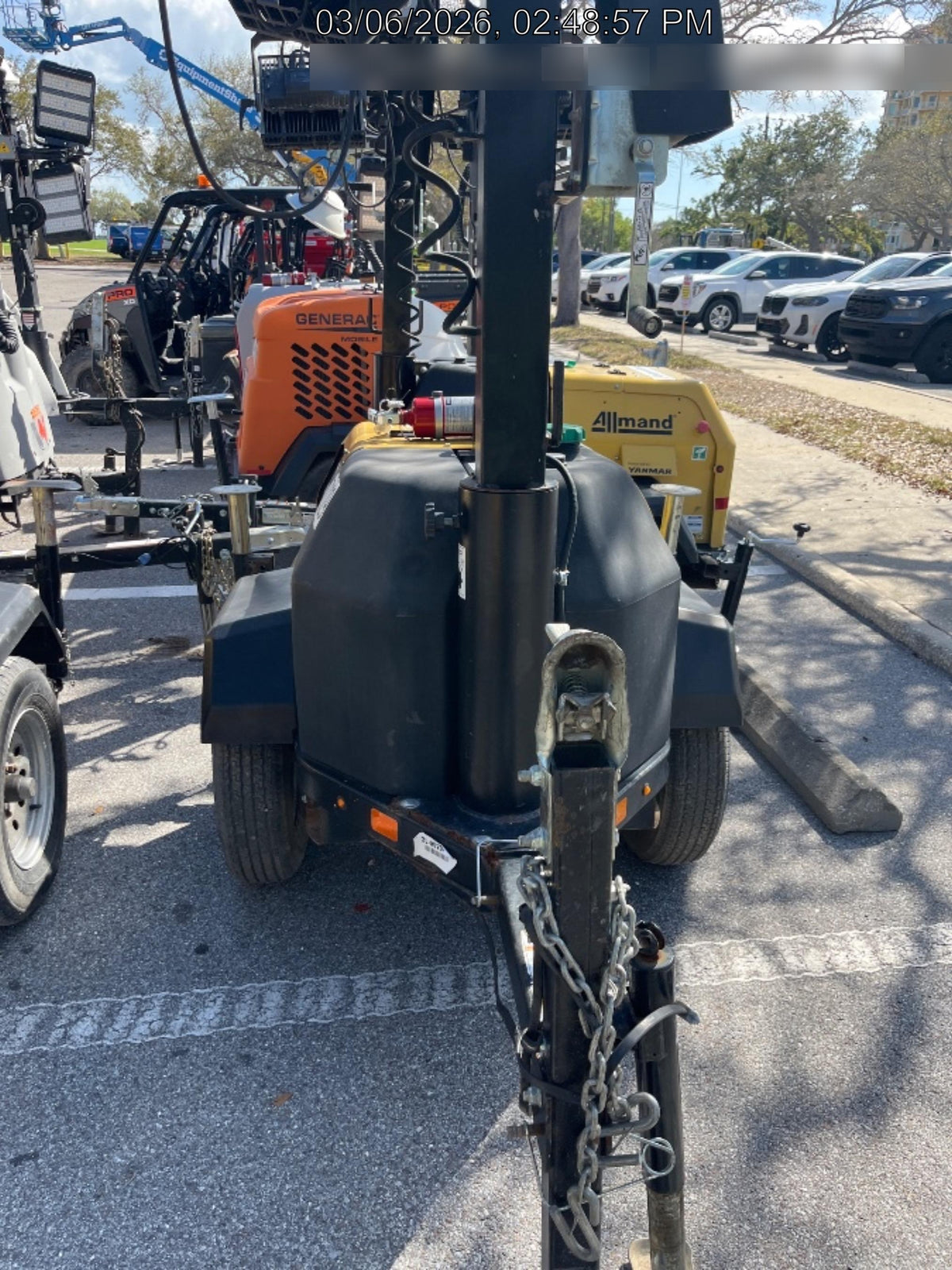 2022 Allmand NLV3GR (4) LED Light Fixture 350W, 23' Vertical Mast, 3kW Prime, Towable, Deep Sea L401, Leveling Jacks, Yanmar T4F 5.8hp