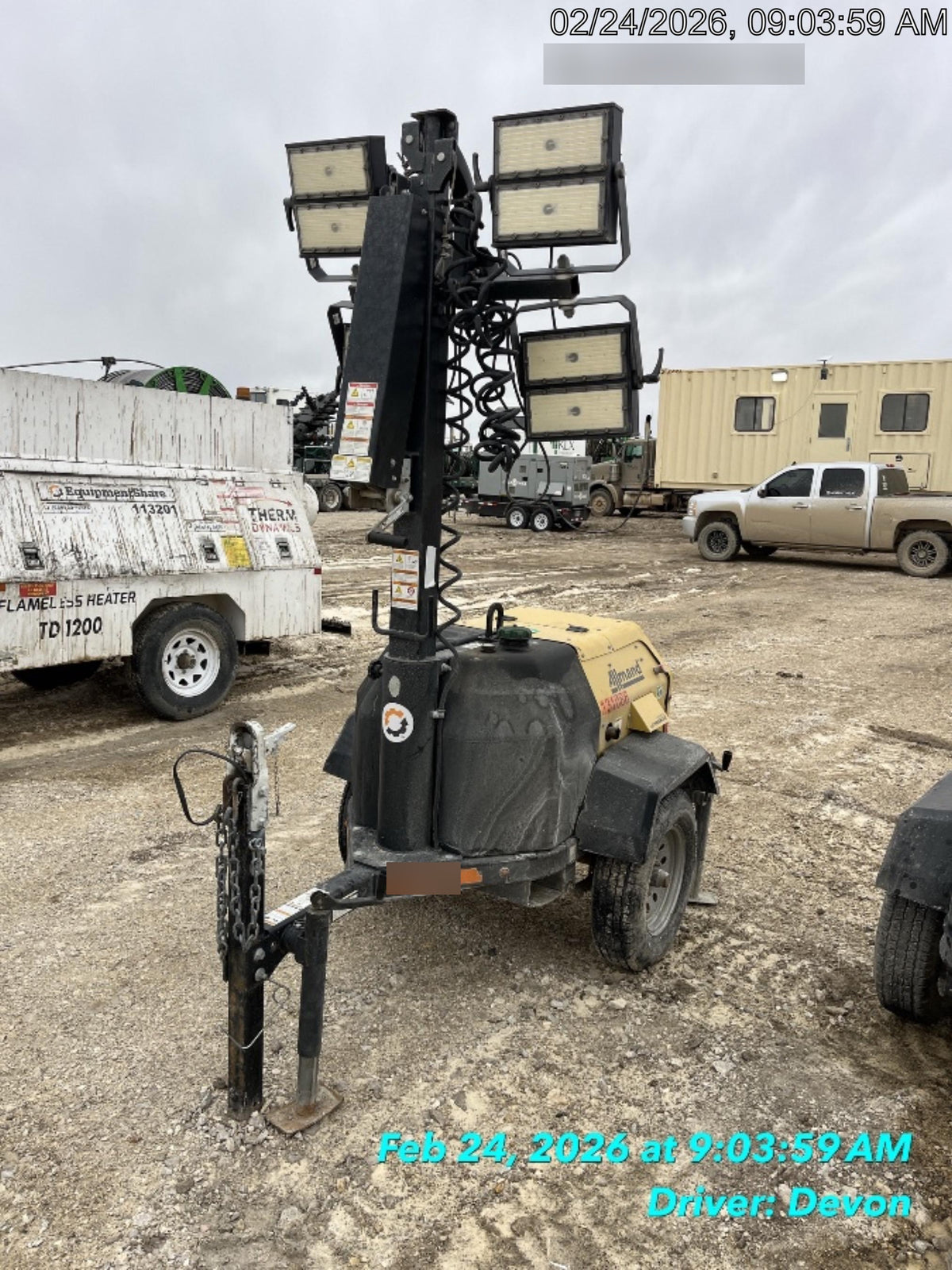 2021 Allmand NLV3GR (4) LED Light Fixture 350W, 23' Vertical Mast, 3kW Prime, Towable, Deep Sea L401, Leveling Jacks, Yanmar T4F 5.8hp