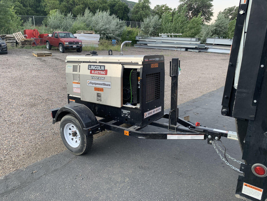 2019 Lincoln Electric Vantage 322 Welder Ready-Pak 3, Two wheel trailer, Fender and Light kit, Cable Rack