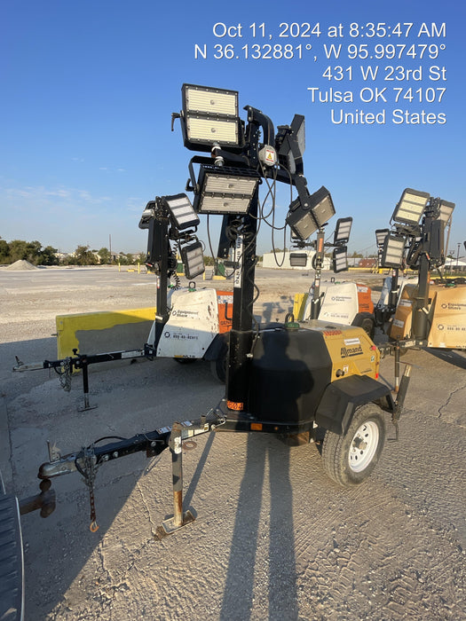 2021 Allmand NLV3GR (4) LED Light Fixture 350W, 23' Vertical Mast, 3kW Prime, Towable, Deep Sea L401, Leveling Jacks, Yanmar T4F 5.8hp