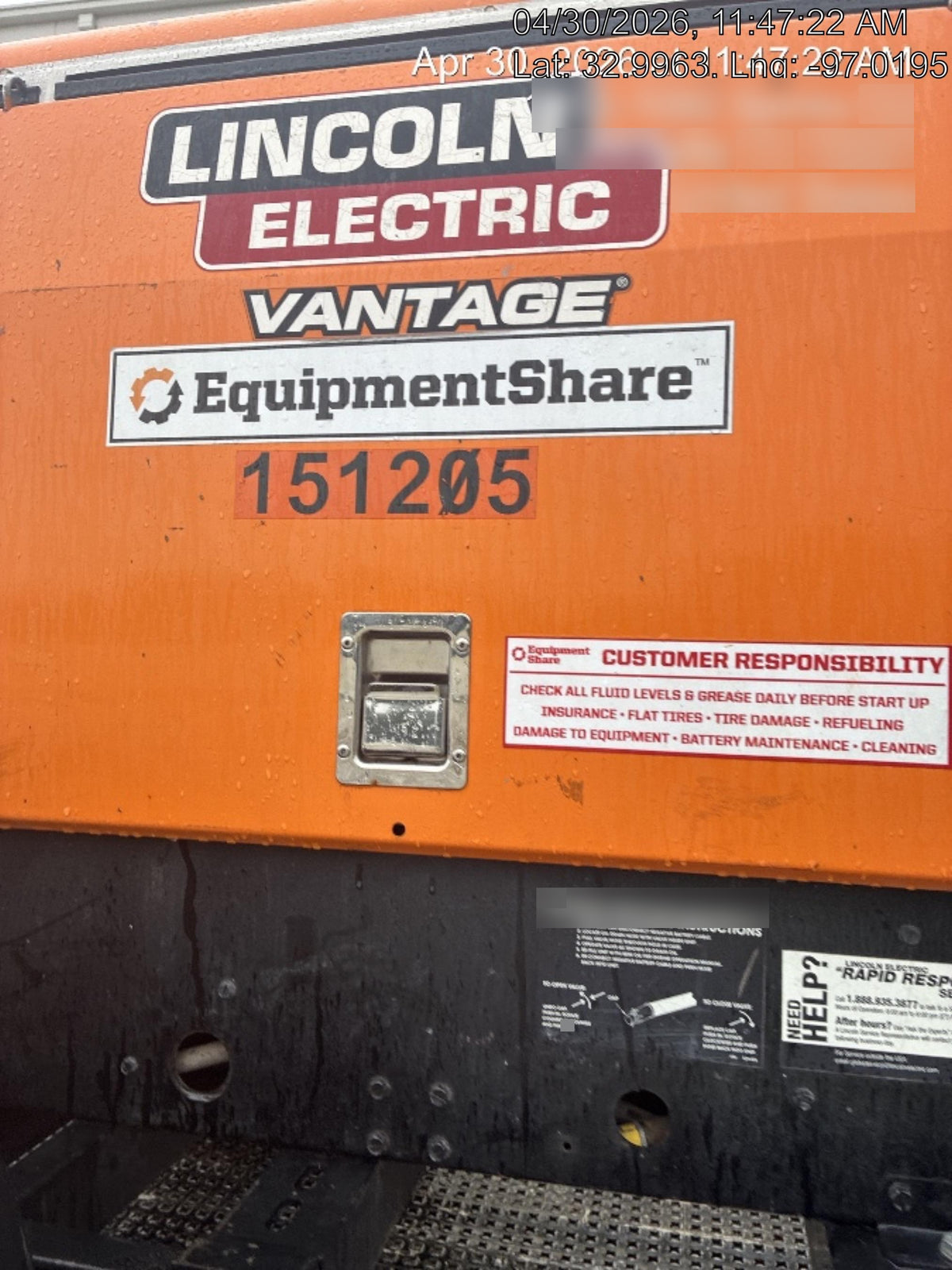2021 Lincoln Electric Vantage 322 Vantage 322 Ready Pak 3 w/ Telematics & Decals, ORANGE (includes trailer, cable rack, fender light kit)
