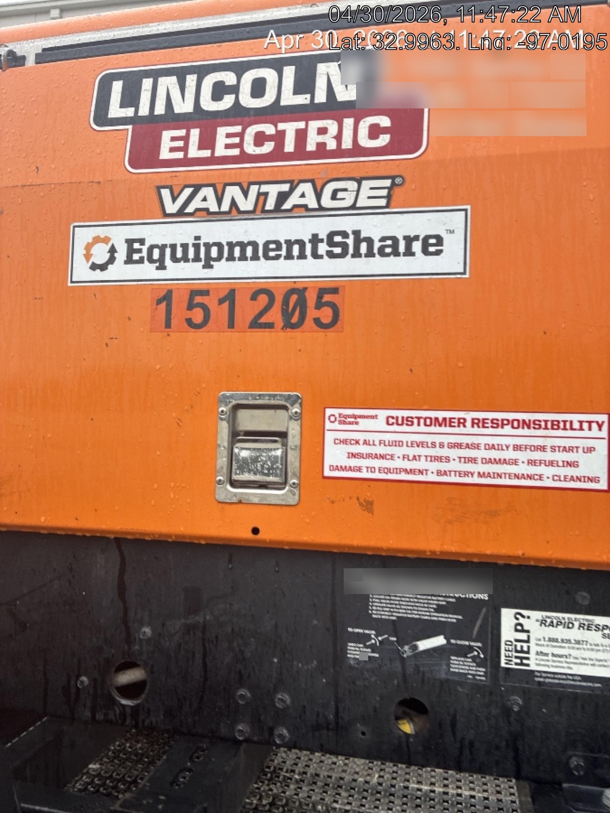 2021 Lincoln Electric Vantage 322 Vantage 322 Ready Pak 3 w/ Telematics & Decals, ORANGE (includes trailer, cable rack, fender light kit)