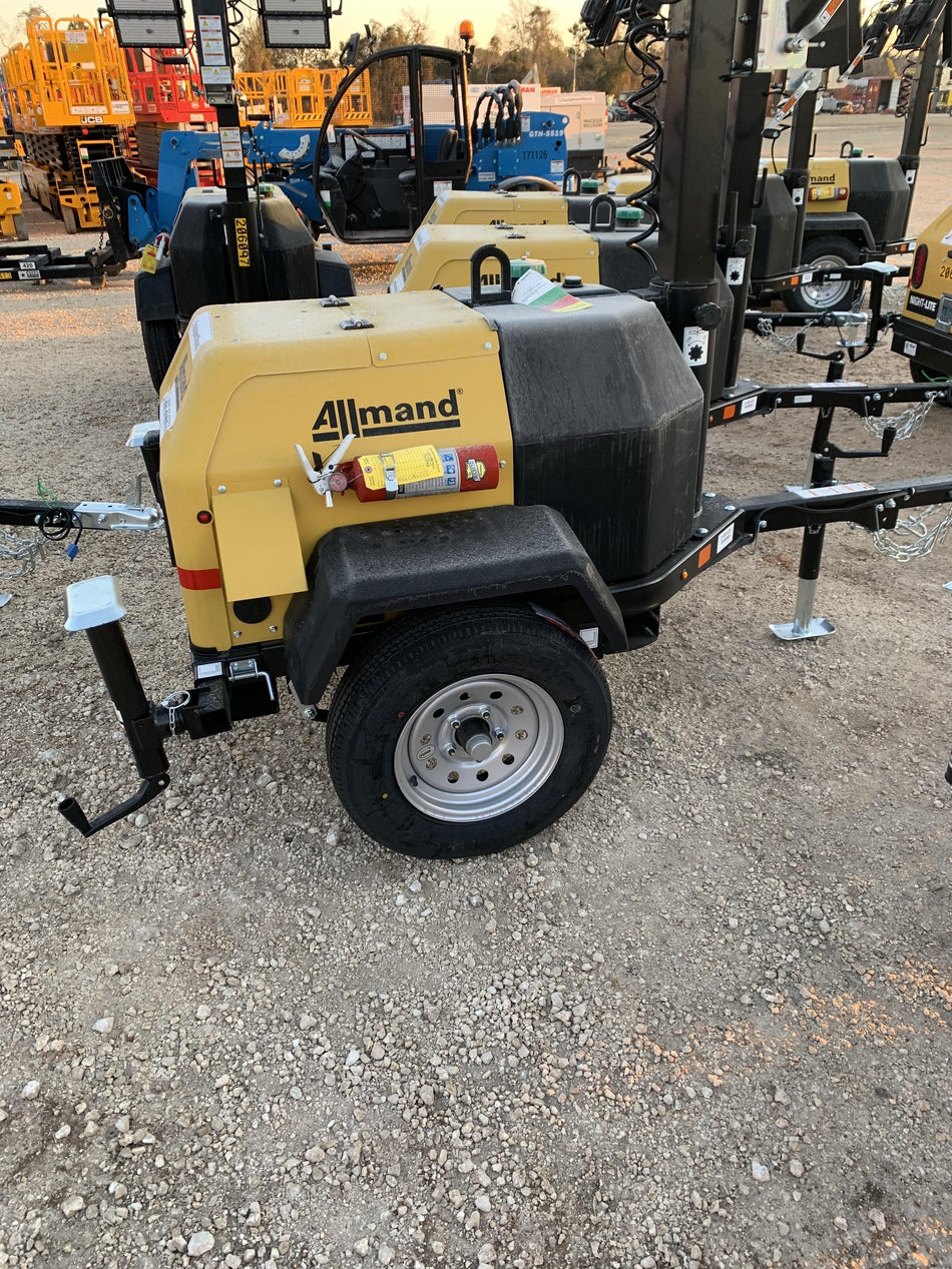 2022 Allmand NLV3GR (4) LED Light Fixture 350W, 23' Vertical Mast, 3kW Prime, Towable, Deep Sea L401, Leveling Jacks, Yanmar T4F 5.8hp