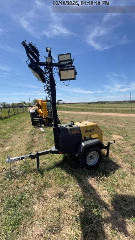 2022 Allmand NLV3GR (4) LED Light Fixture 350W, 23' Vertical Mast, 3kW Prime, Towable, Deep Sea L401, Leveling Jacks, Yanmar T4F 5.8hp