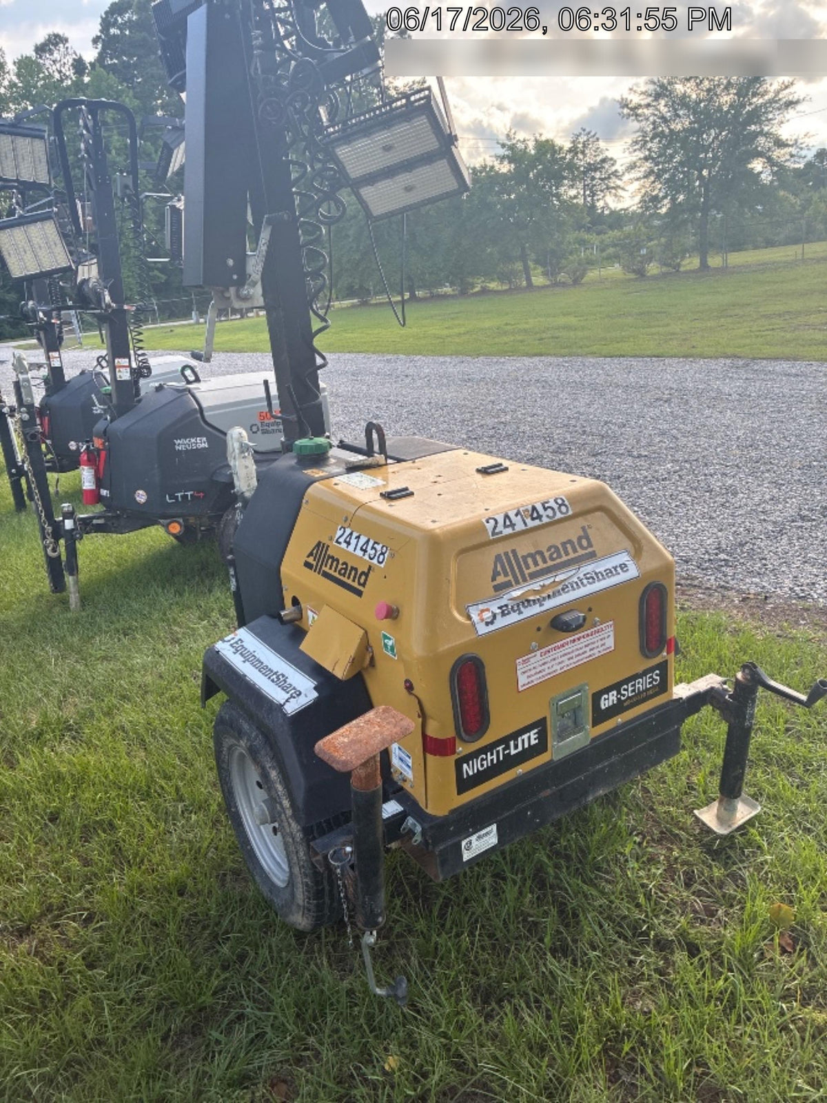 2022 Allmand NLV3GR (4) LED Light Fixture 350W, 23' Vertical Mast, 3kW Prime, Towable, Deep Sea L401, Leveling Jacks, Yanmar T4F 5.8hp