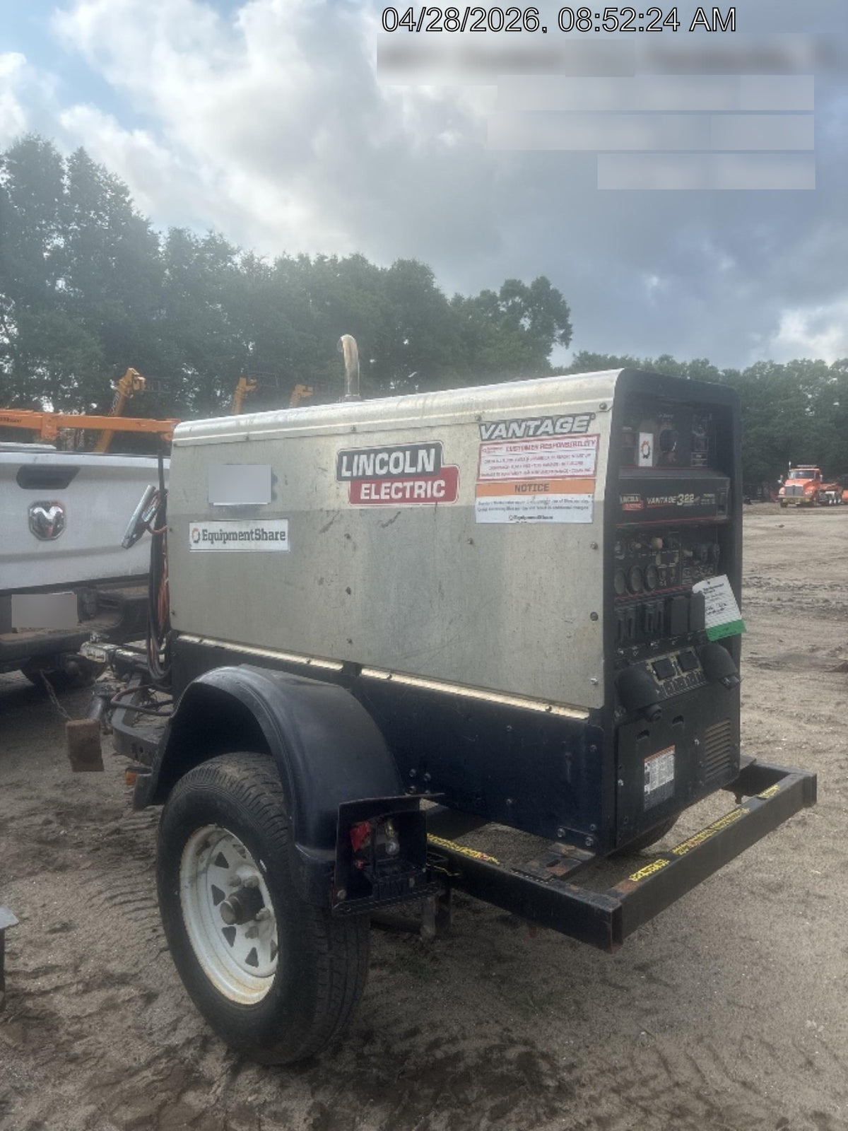 2019 Lincoln Electric Vantage 322 Ready-Pak 3, Two Wheel Trailer, Fender and Light Kit, Cable Rack