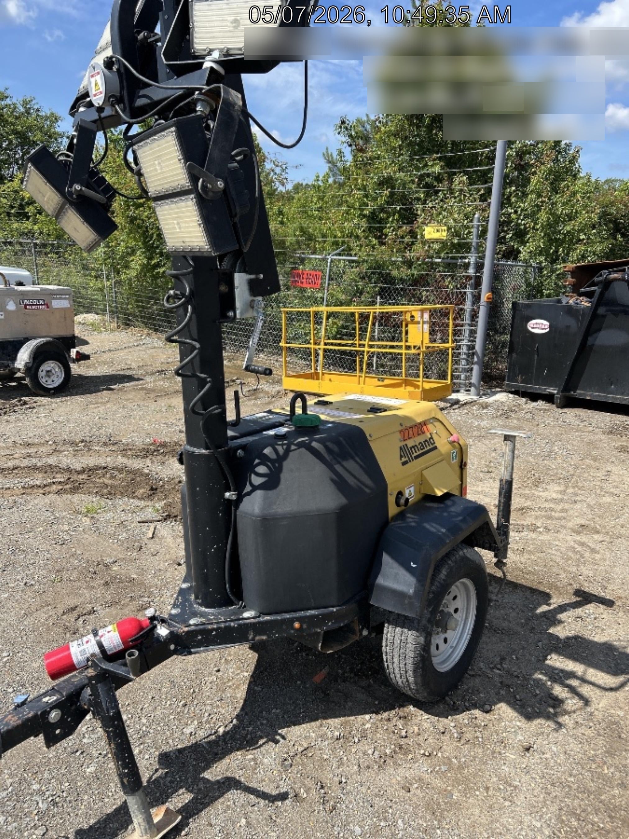 2022 Allmand NLV3GR (4) LED Light Fixture 350W, 23' Vertical Mast, 3kW Prime, Towable, Deep Sea L401, Leveling Jacks, Yanmar T4F 5.8hp