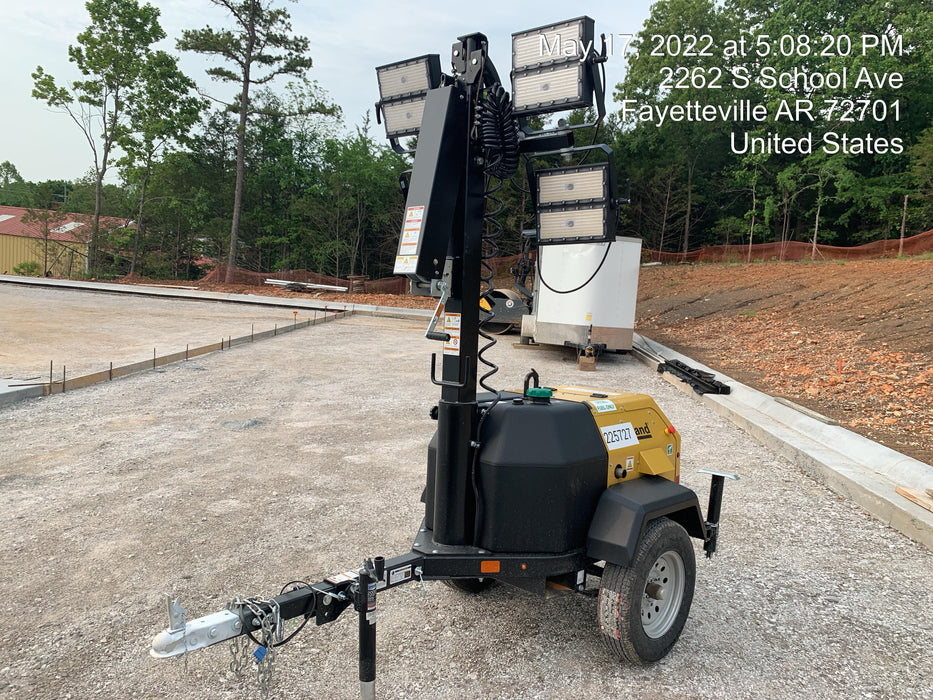 2022 Allmand NLV3GR (4) LED Light Fixture 350W, 23' Vertical Mast, 3kW Prime, Towable, Deep Sea L401, Leveling Jacks, Yanmar T4F 5.8hp