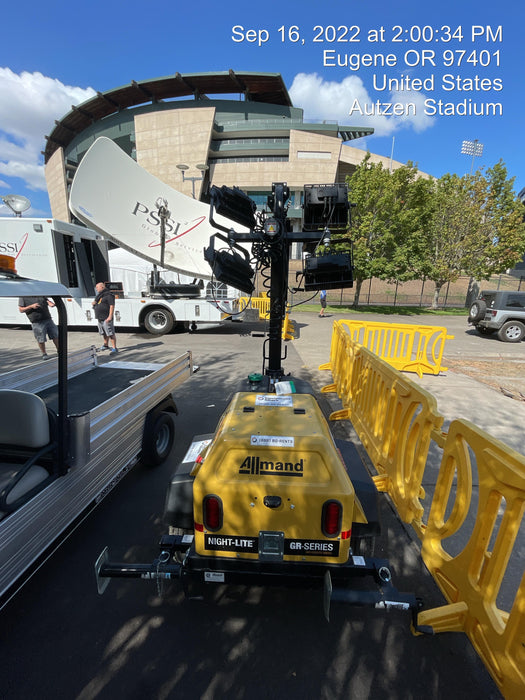 2022 Allmand NLV3GR (4) LED Light Fixture 350W, 23' Vertical Mast, 3kW Prime, Towable, Deep Sea L401, Leveling Jacks, Yanmar T4F 5.8hp